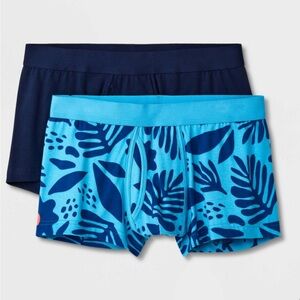 Men's Floral Leaf Print Trunks 2pk - Goodfellow & CoM Blue/ Navy Small